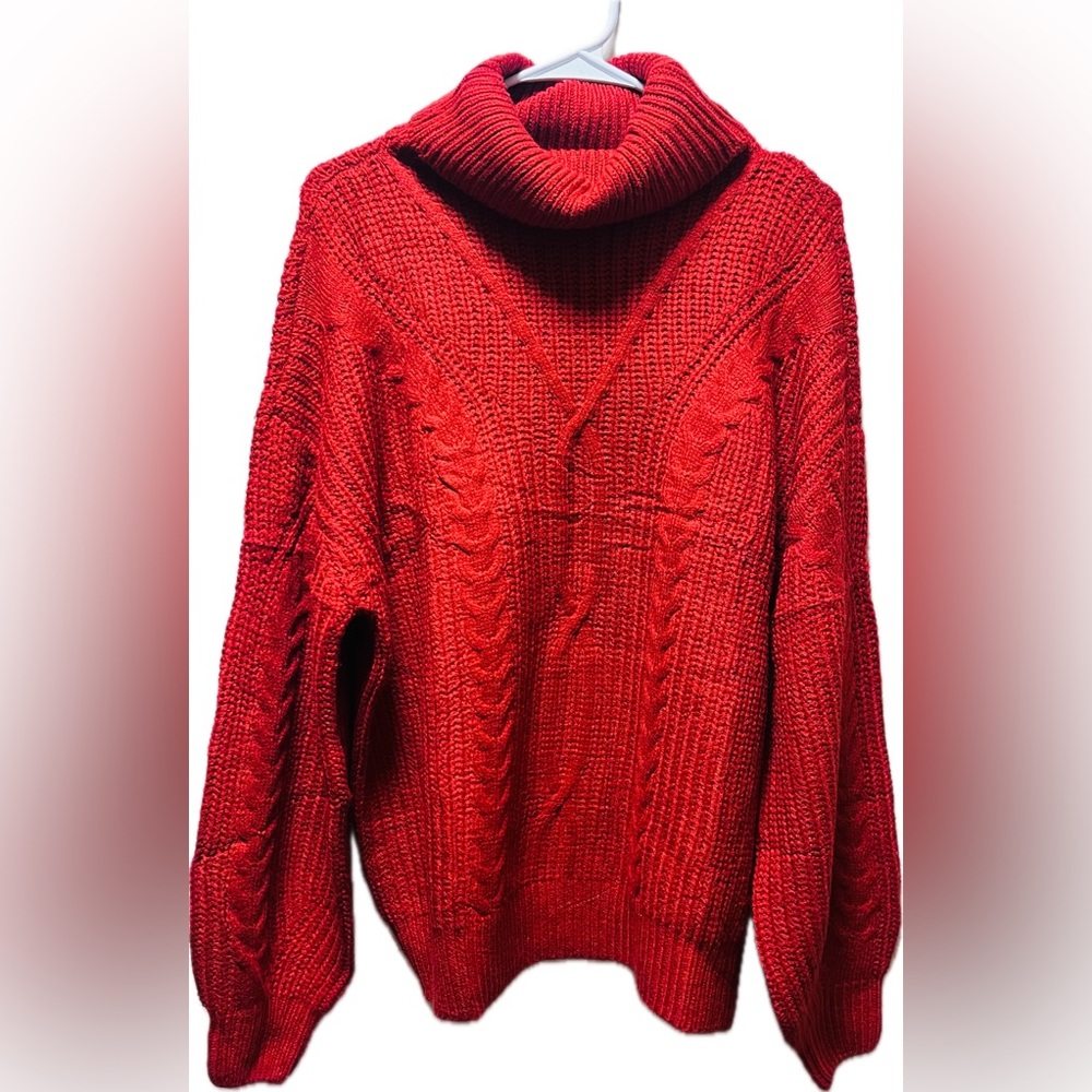 Zesica - Red Turtleneck Cable Knit Sweater